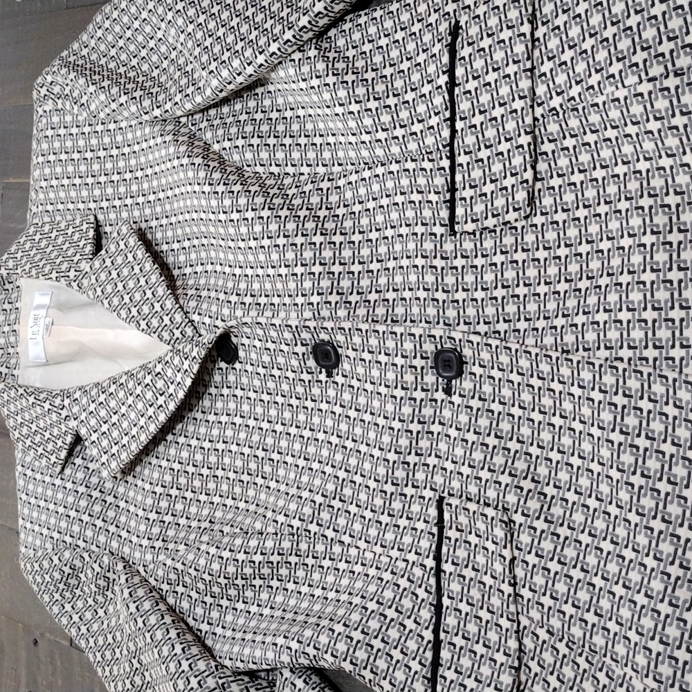 Le Suit Petite Ladies Grey/Black/ Ivory Waist Suit Jacket SZ 12p - Picture 8 of 11